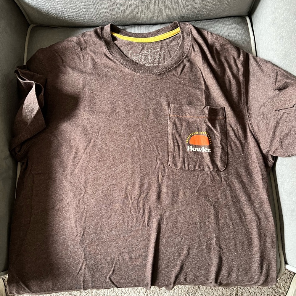 Howler Brothers Brown Pocket Tee with Orange Logo Accent